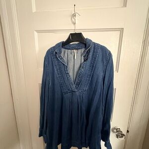 Free People Blue Mini Dress with Ruffle Detail
